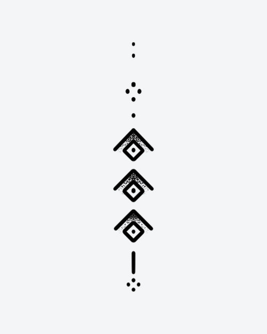 Ascension semi-permanent tattoo design by INKY – Diamond, Geometric, Dots, Dotwork, House illustration, 2 x 4 in (6x10 cm), available at inkytatt.com