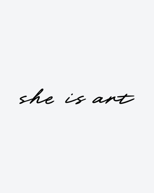 She Is Art semi-permanent tattoo design by INKY – She Is Art illustration, 2 x 2 in (4x4 cm), available at inkytatt.com