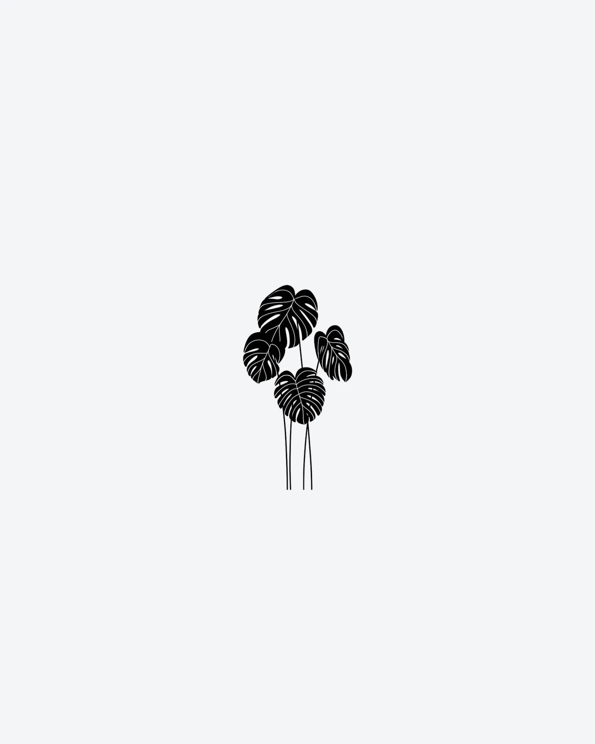 Monstera Art semi-permanent tattoo design by INKY – Leaf, Leaves, Silhouette, Stem illustration, 2 x 4 in (6x10 cm), available at inkytatt.com