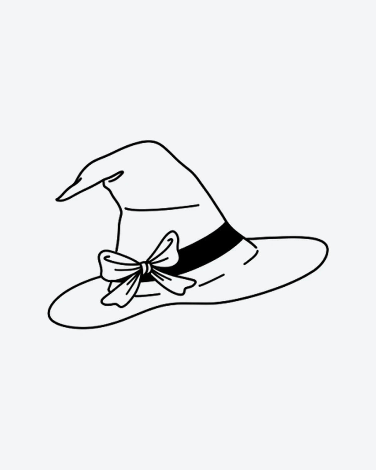 Witch Hat semi-permanent tattoo design by INKY – Fine Line, Crown, Bow illustration, 2 x 2 in (4x4 cm), available at inkytatt.com