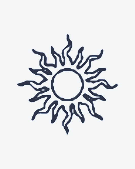 Sun Symbol semi-permanent tattoo design by INKY – Sun, Flame, Circle, Hand illustration, 0.5 x 0.5 in (1x1 cm), available at inkytatt.com