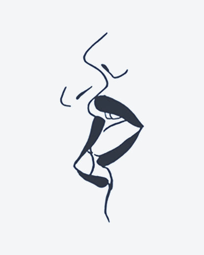 Line Kiss semi-permanent tattoo design by INKY – Fine Line, Face illustration, 2 x 2 in (4x4 cm), available at inkytatt.com