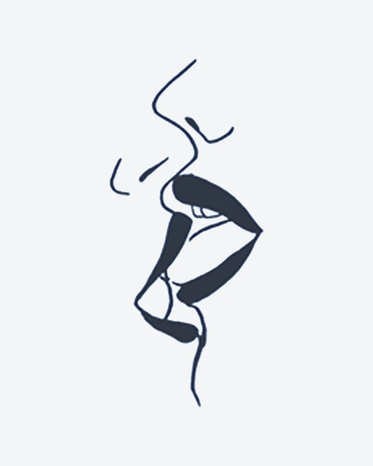 Line Kiss semi-permanent tattoo design by INKY – Fine Line, Face illustration, 2 x 2 in (4x4 cm), available at inkytatt.com