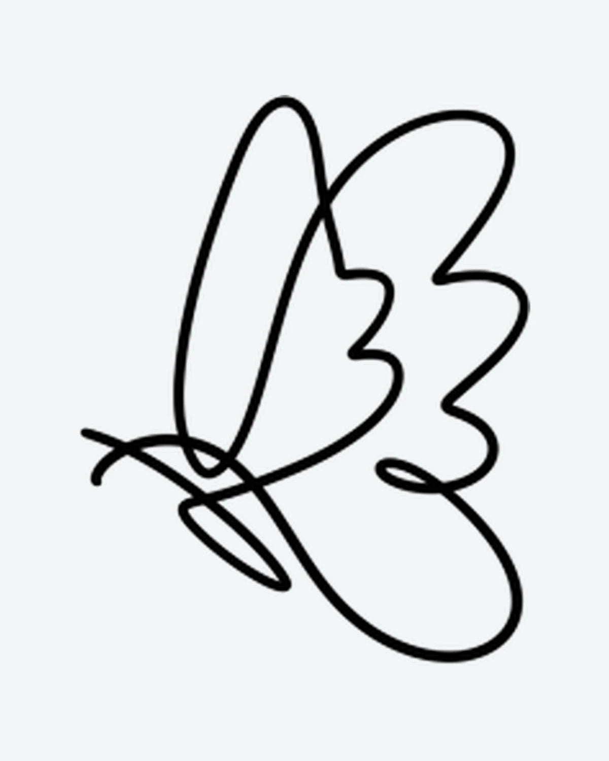 Linefly semi-permanent tattoo design by INKY – Fine Line, Butterfly, Wings illustration, 2 x 2 in (4x4 cm), available at inkytatt.com