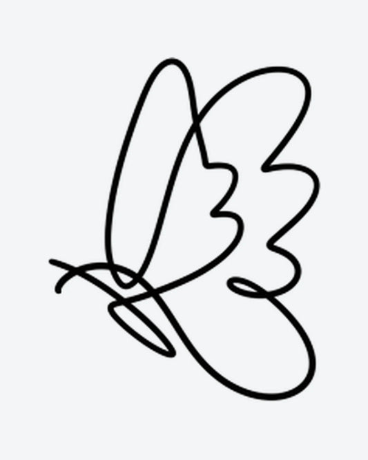 Linefly semi-permanent tattoo design by INKY – Fine Line, Butterfly, Wings illustration, 2 x 2 in (4x4 cm), available at inkytatt.com