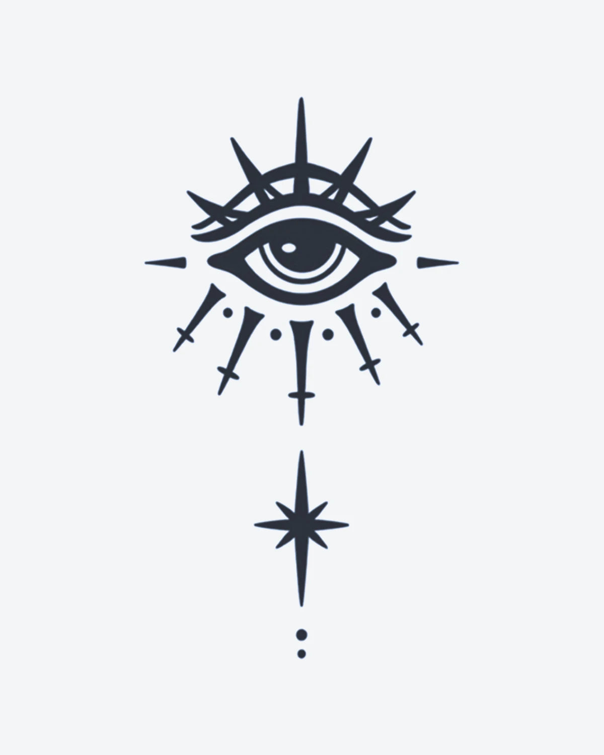 Seeing Star semi-permanent tattoo design by INKY – Star, Crosses, Compass, Eye, Geometric illustration, 2 x 2 in (4x4 cm), available at inkytatt.com