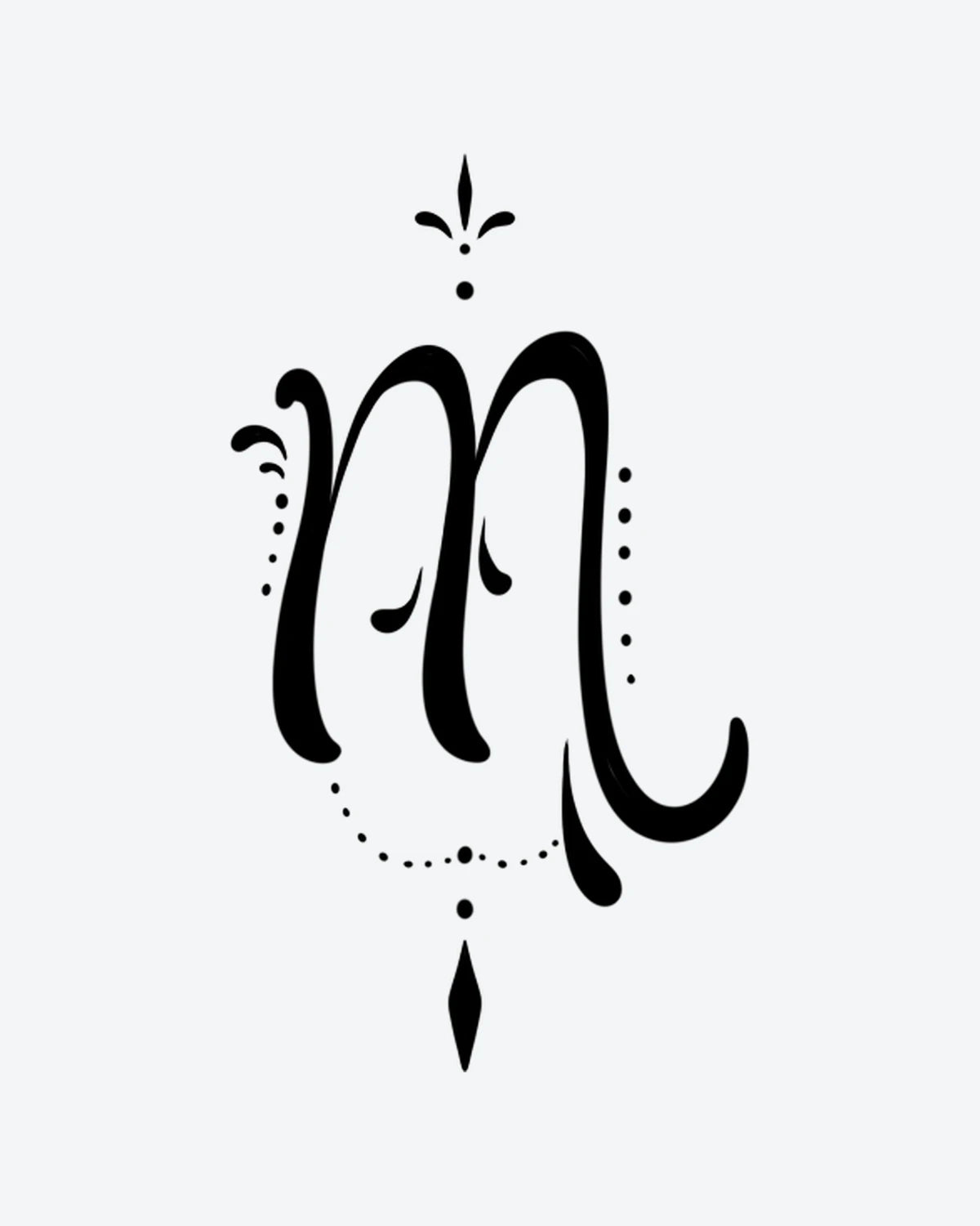 Virgo semi-permanent tattoo design by INKY – Dotwork, Virgo illustration, 2 x 2 in (4x4 cm), available at inkytatt.com