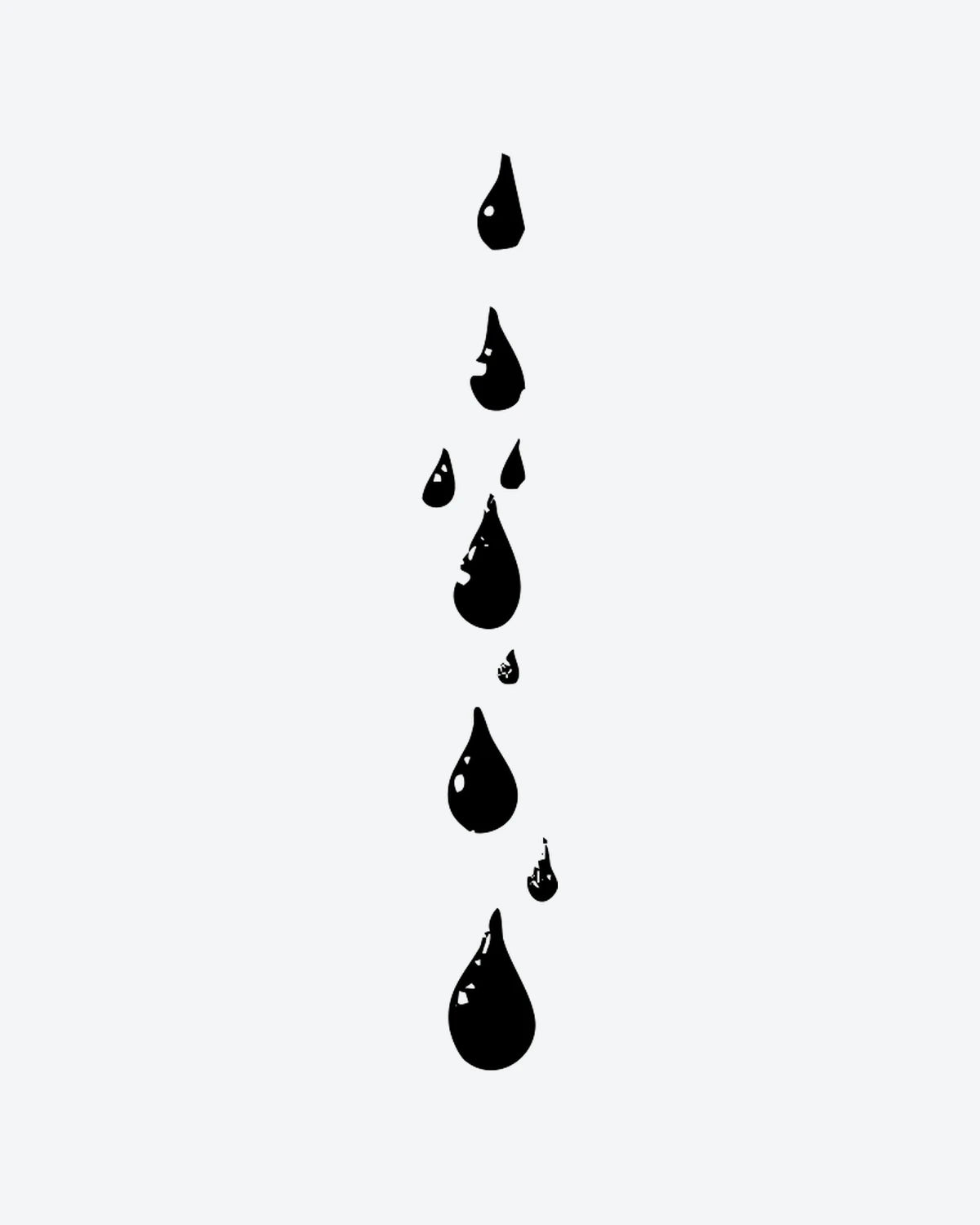 Droplets semi-permanent tattoo design by INKY – Raindrop illustration, 2 x 4 in (6x10 cm), available at inkytatt.com