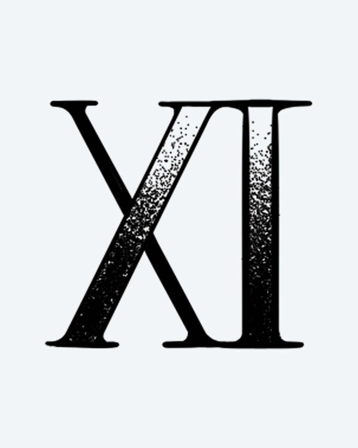 XI Dotwork semi-permanent tattoo design by INKY – Roman Numeral, Dotwork illustration, 0.5 x 0.5 in (1x1 cm), available at inkytatt.com