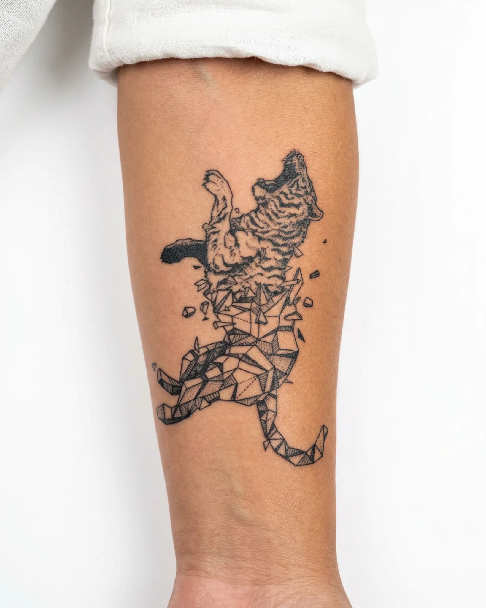 INKY Wild Geometry semi-permanent tattoo applied on a woman – 3 x 4 in (7x10 cm) design, realistic ink look, lasts 10 days