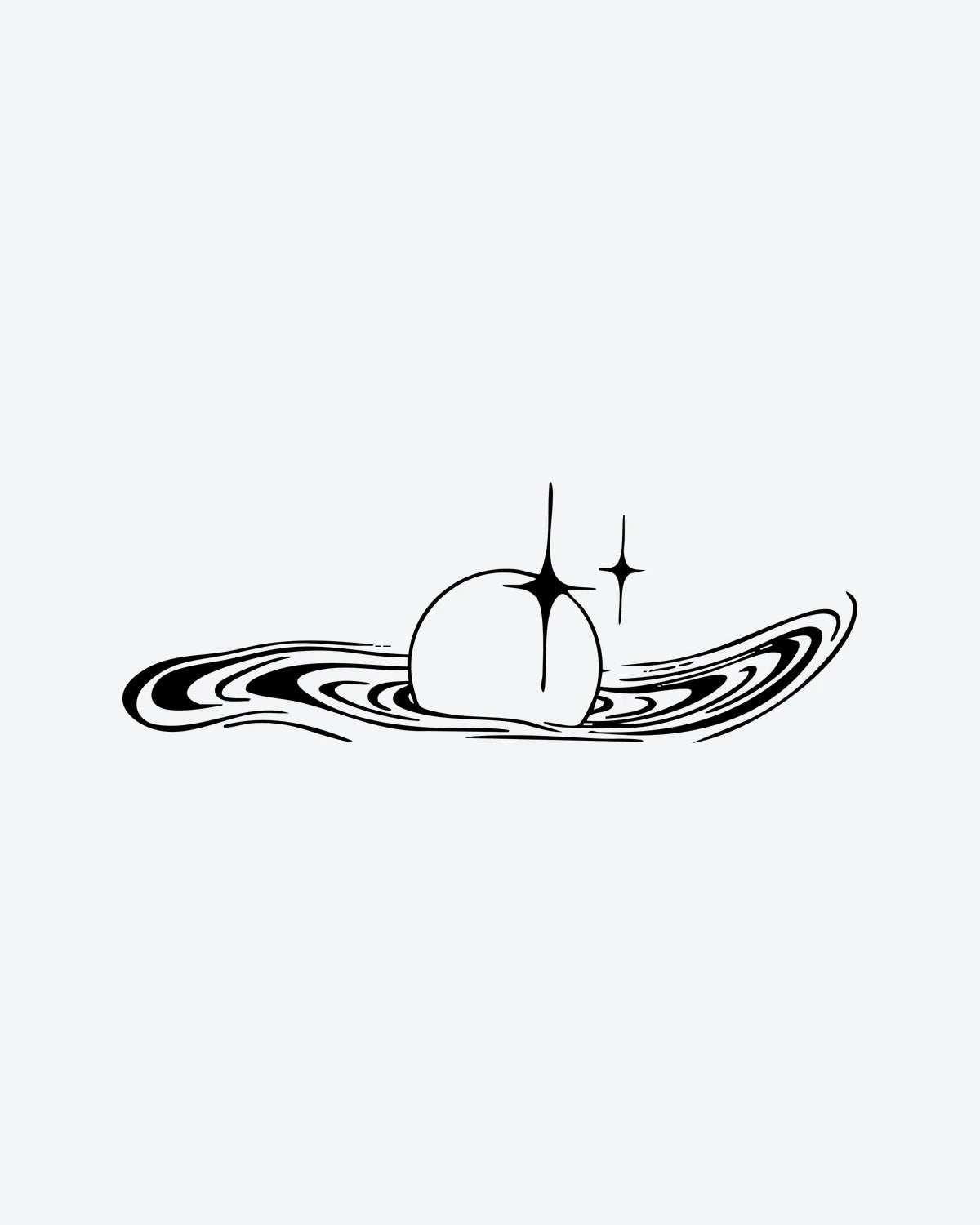 Sparkle Orb semi-permanent tattoo design by INKY – Moon, Planet, Starburst, Lines, Water illustration, 2 x 4 in (6x10 cm), available at inkytatt.com