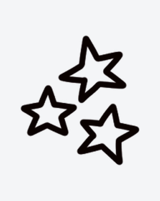 Star Trio semi-permanent tattoo design by INKY – Star, Hand, Silhouette illustration, 0.5 x 0.5 in (1x1 cm), available at inkytatt.com