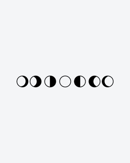 Moon Phases semi-permanent tattoo design by INKY – Moon illustration, 2 x 4 in (6x10 cm), available at inkytatt.com