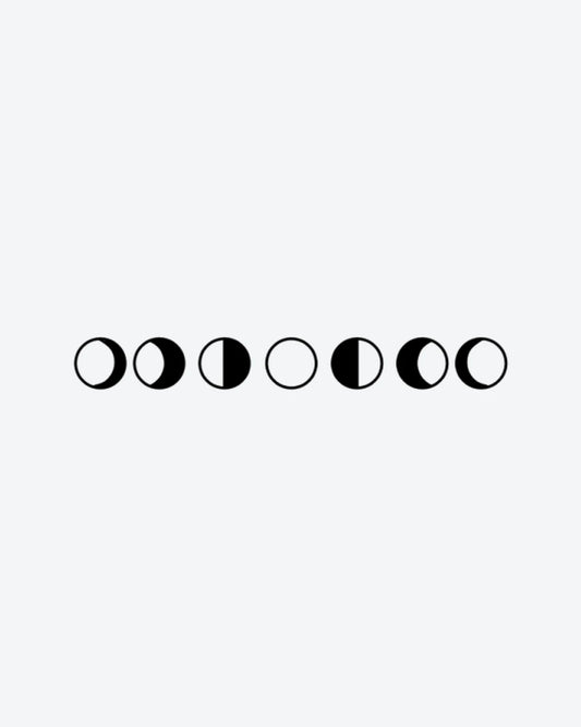 Moon Phases semi-permanent tattoo design by INKY – Moon illustration, 2 x 4 in (6x10 cm), available at inkytatt.com