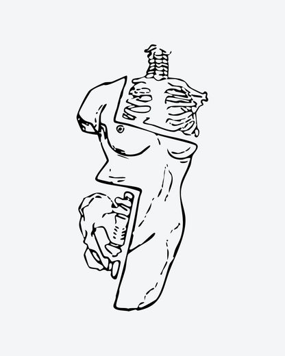 Fragmented semi-permanent tattoo design by INKY – Spine, Statue illustration, 2 x 4 in (6x10 cm), available at inkytatt.com