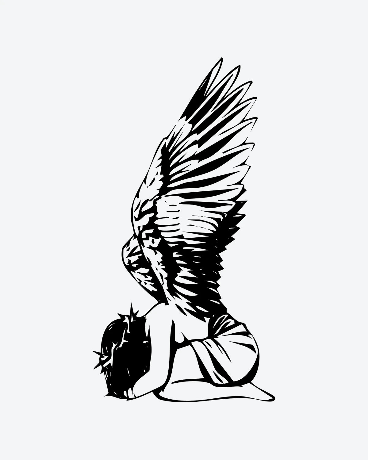 Fallen Angel semi-permanent tattoo design by INKY – Crown, Lines, Thorn illustration, 2 x 4 in (6x10 cm), available at inkytatt.com