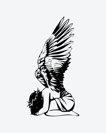 Fallen Angel semi-permanent tattoo design by INKY – Crown, Lines, Thorn illustration, 2 x 4 in (6x10 cm), available at inkytatt.com