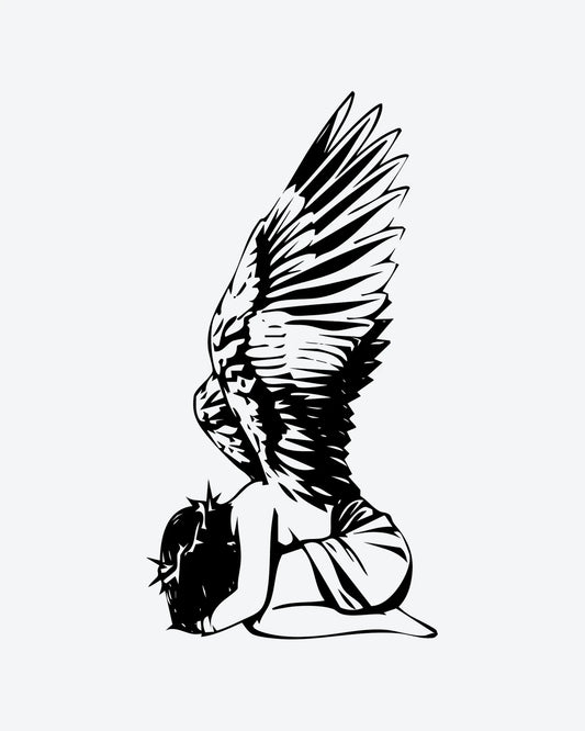 Fallen Angel semi-permanent tattoo design by INKY – Crown, Lines, Thorn illustration, 2 x 4 in (6x10 cm), available at inkytatt.com