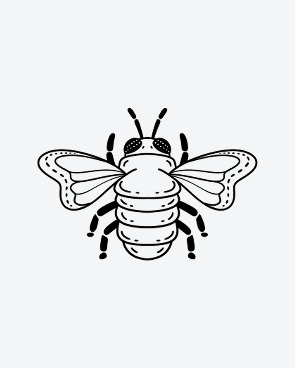 Little Bee semi-permanent tattoo design by INKY – Bee, Eye, Dotwork illustration, 0.5 x 0.5 in (1x1 cm), available at inkytatt.com
