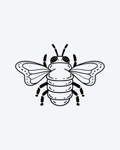 Little Bee semi-permanent tattoo design by INKY – Bee, Eye, Dotwork illustration, 0.5 x 0.5 in (1x1 cm), available at inkytatt.com
