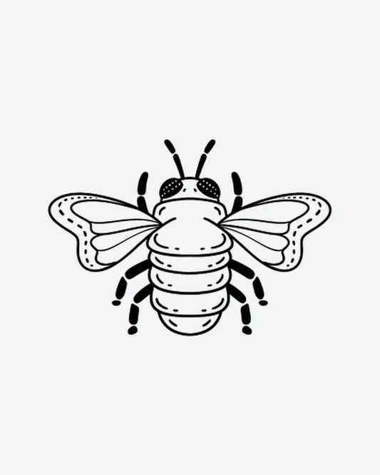 Little Bee semi-permanent tattoo design by INKY – Bee, Eye, Dotwork illustration, 0.5 x 0.5 in (1x1 cm), available at inkytatt.com