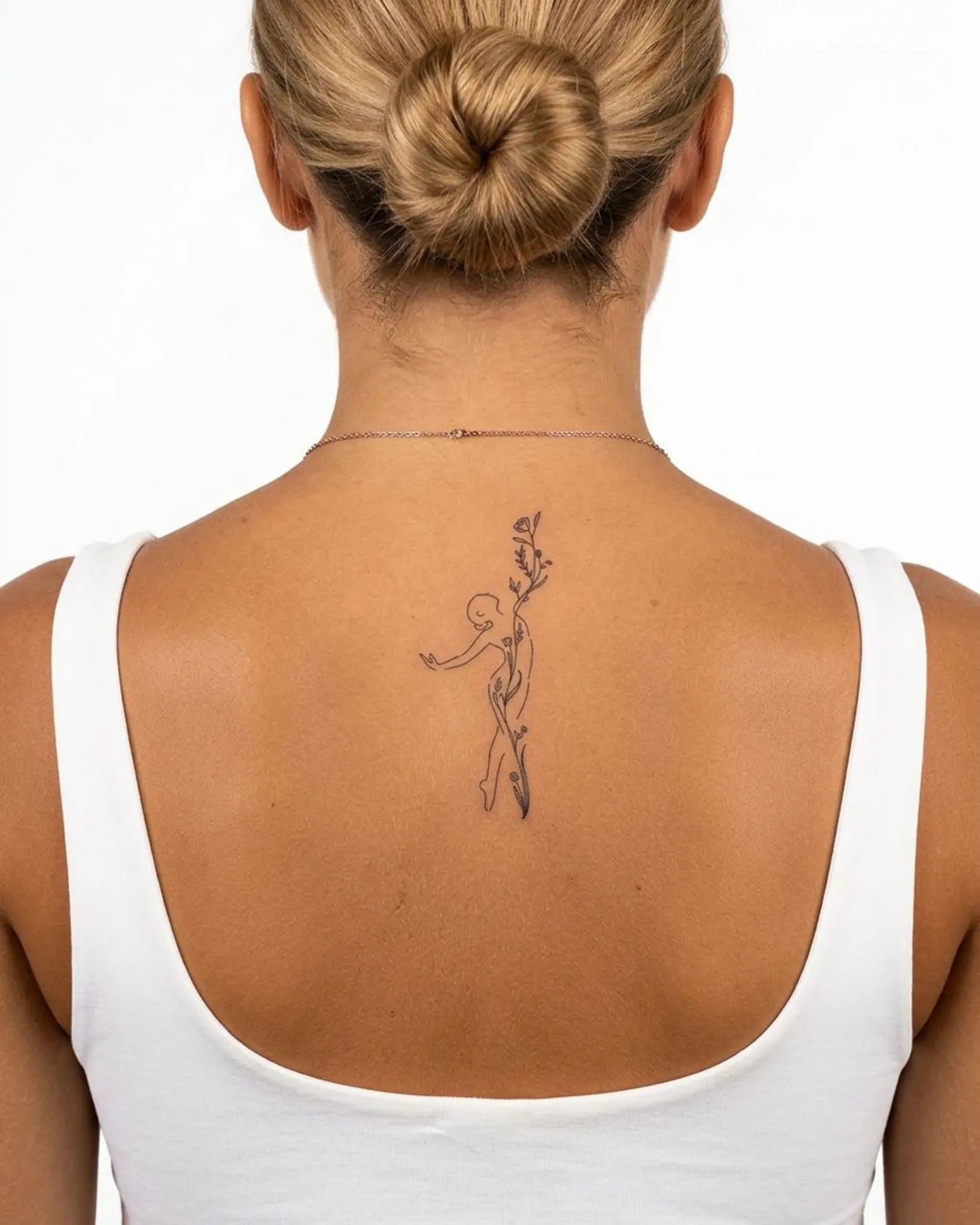 INKY Bloom Form semi-permanent tattoo applied on a woman – 2 x 4 in (6x10 cm) design, realistic ink look, lasts 10 days