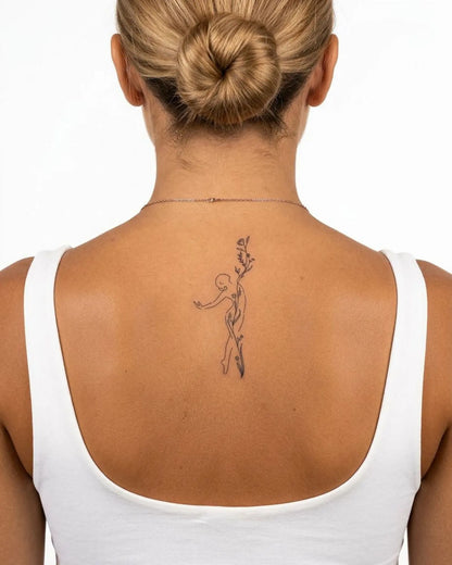 INKY Bloom Form semi-permanent tattoo applied on a woman – 2 x 4 in (6x10 cm) design, realistic ink look, lasts 10 days