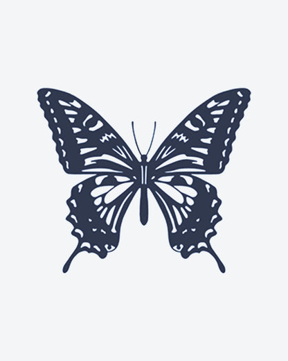 Winged Grace semi-permanent tattoo design by INKY – Butterfly, Pattern, Silhouette illustration, 0.5 x 0.5 in (1x1 cm), available at inkytatt.com