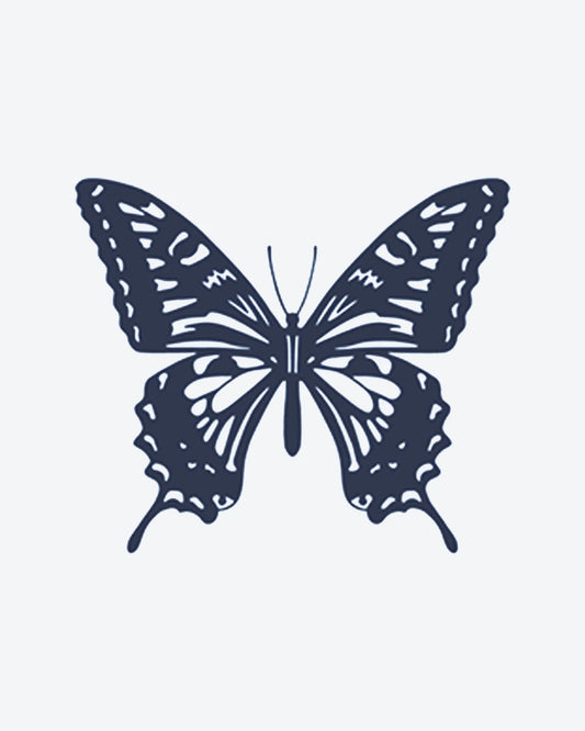 Winged Grace semi-permanent tattoo design by INKY – Butterfly, Pattern, Silhouette illustration, 0.5 x 0.5 in (1x1 cm), available at inkytatt.com