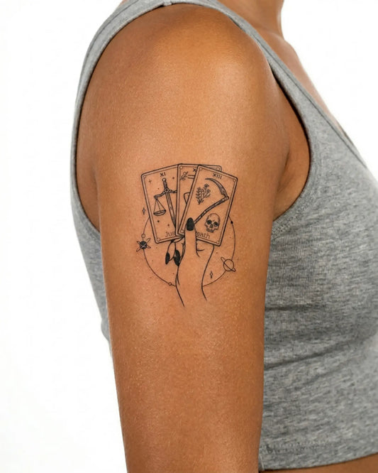INKY Fortune Hand semi-permanent tattoo applied on a woman – 3 x 3 in (7x7 cm) design, realistic ink look, lasts 10 days