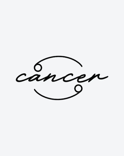 Cancer Script semi-permanent tattoo design by INKY – Fine Line, Cancer illustration, 2 x 2 in (4x4 cm), available at inkytatt.com