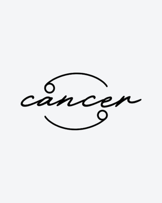 Cancer Script semi-permanent tattoo design by INKY – Fine Line, Cancer illustration, 2 x 2 in (4x4 cm), available at inkytatt.com