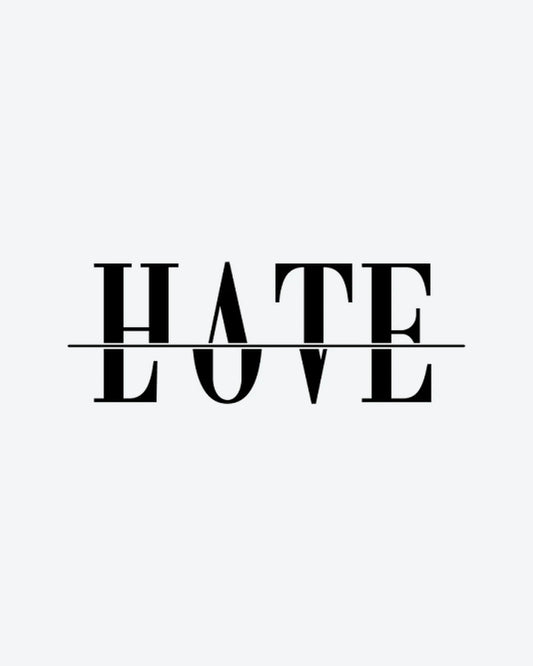 Love Hate 2 semi-permanent tattoo design by INKY – Love Hate 2 illustration, 2 x 4 in (6x10 cm), available at inkytatt.com