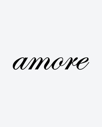 Amore Script semi-permanent tattoo design by INKY – Amore Script illustration, 2 x 2 in (4x4 cm), available at inkytatt.com