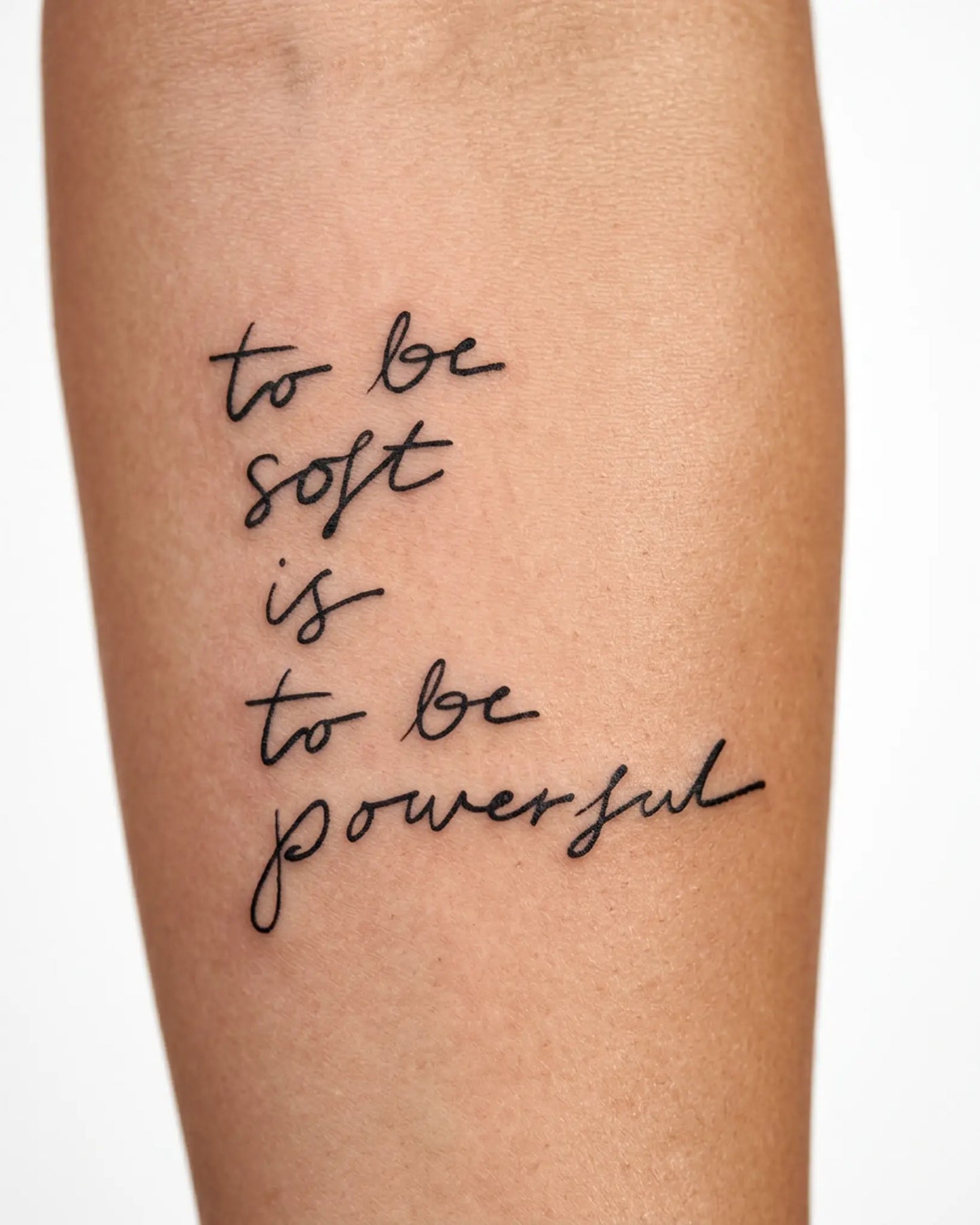 INKY Soft Power semi-permanent tattoo applied on a woman – 3 x 3 in (7x7 cm) design, realistic ink look, lasts 10 days