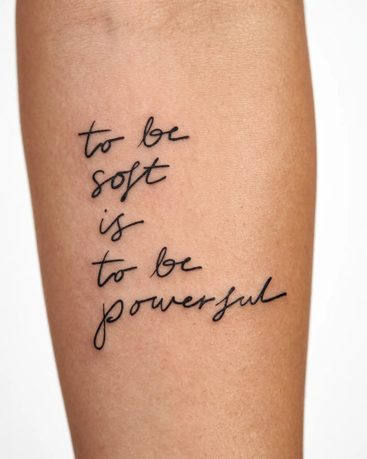 INKY Soft Power semi-permanent tattoo applied on a woman – 3 x 3 in (7x7 cm) design, realistic ink look, lasts 10 days