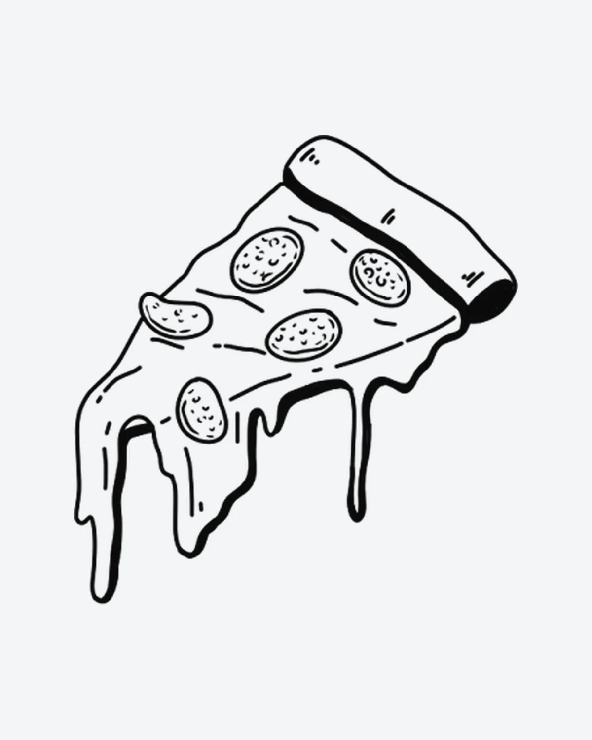 Pizza Drip semi-permanent tattoo design by INKY – Line Art illustration, 2 x 2 in (4x4 cm), available at inkytatt.com