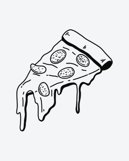 Pizza Drip semi-permanent tattoo design by INKY – Line Art illustration, 2 x 2 in (4x4 cm), available at inkytatt.com