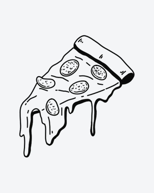 Pizza Drip semi-permanent tattoo design by INKY – Line Art illustration, 2 x 2 in (4x4 cm), available at inkytatt.com