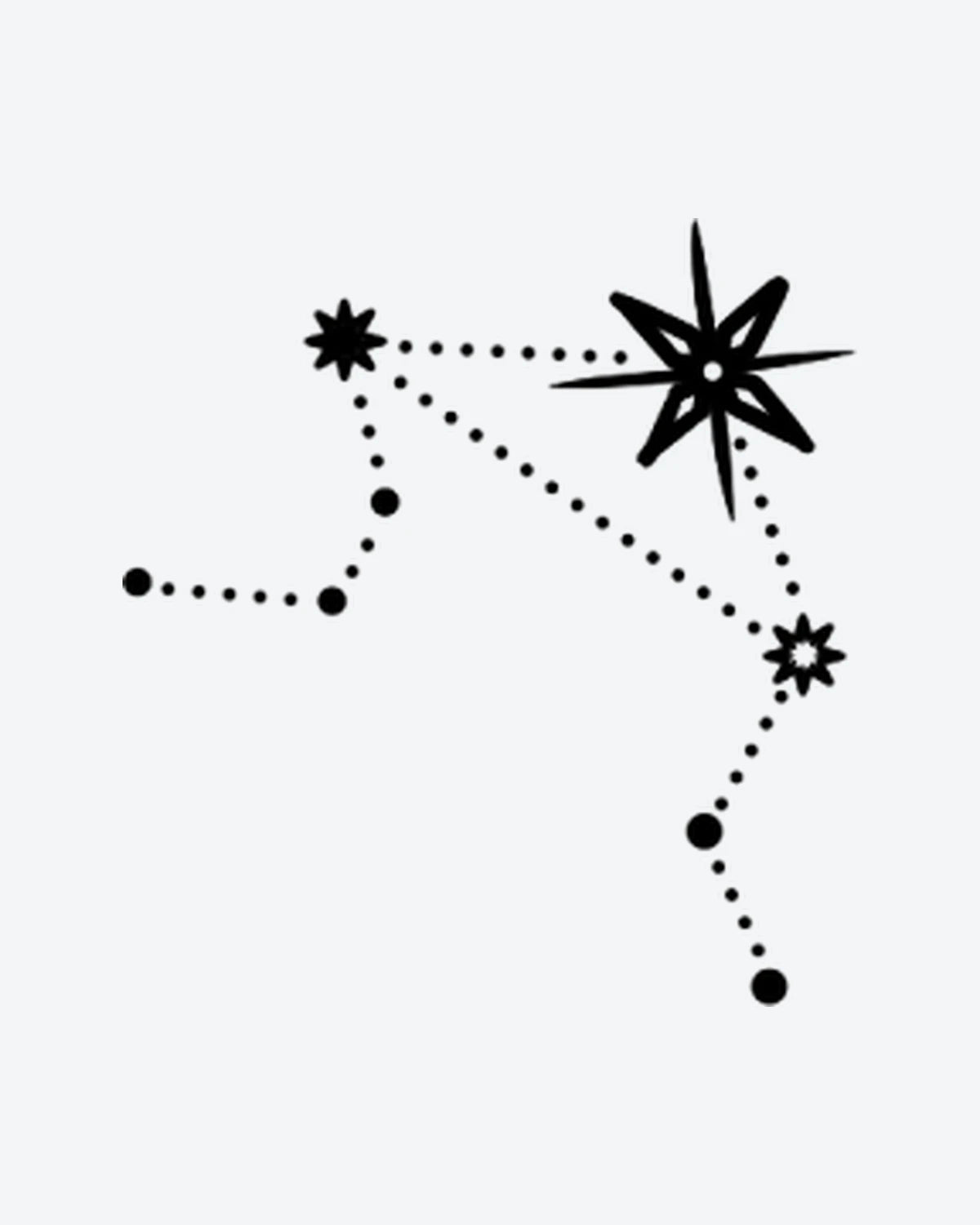 Star Gazer Libra semi-permanent tattoo design by INKY – Star, Constellation, Lines, Pattern illustration, 2 x 2 in (4x4 cm), available at inkytatt.com