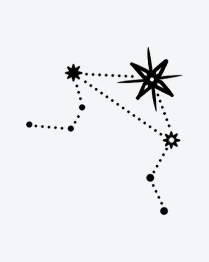 Star Gazer Libra semi-permanent tattoo design by INKY – Star, Constellation, Lines, Pattern illustration, 2 x 2 in (4x4 cm), available at inkytatt.com
