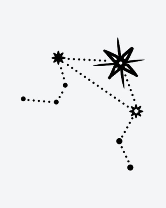 Star Gazer Libra semi-permanent tattoo design by INKY – Star, Constellation, Lines, Pattern illustration, 2 x 2 in (4x4 cm), available at inkytatt.com