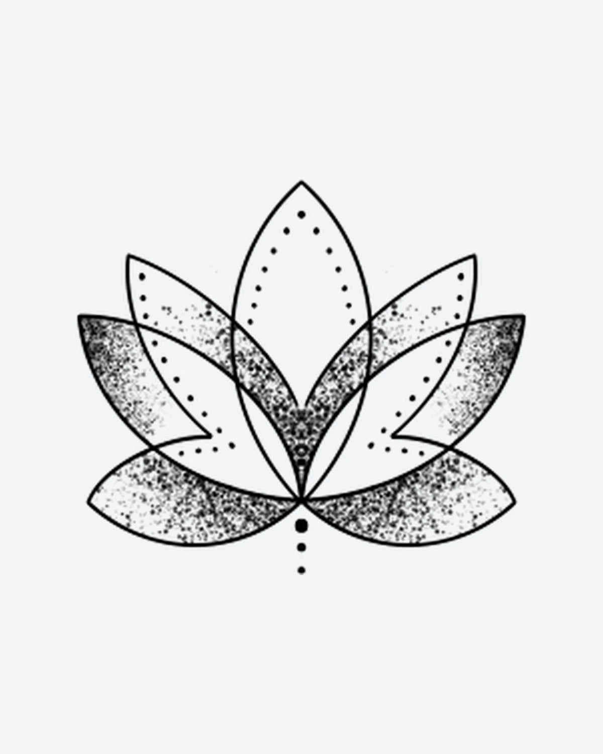 Lotus Flow semi-permanent tattoo design by INKY – Lotus Flower, Fine Line, Dotwork, Lines, Petal illustration, 3 x 3 in (7x7 cm), available at inkytatt.com