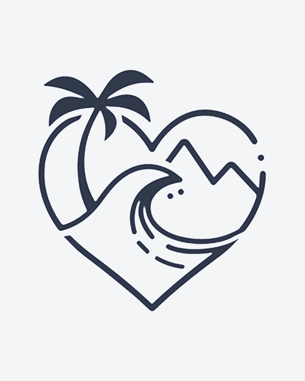 Wanderlust 2 semi-permanent tattoo design by INKY – Ocean Wave, Palm Tree, Line Art, Mountain, Heart illustration, 0.5 x 0.5 in (1x1 cm), available at inkytatt.com