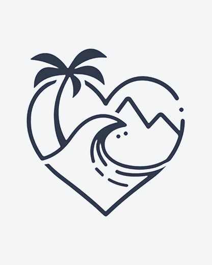 Wanderlust 2 semi-permanent tattoo design by INKY – Ocean Wave, Palm Tree, Line Art, Mountain, Heart illustration, 0.5 x 0.5 in (1x1 cm), available at inkytatt.com