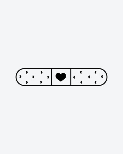 Heart Aid 2 semi-permanent tattoo design by INKY – Fine Line, Heart illustration, 0.5 x 0.5 in (1x1 cm), available at inkytatt.com