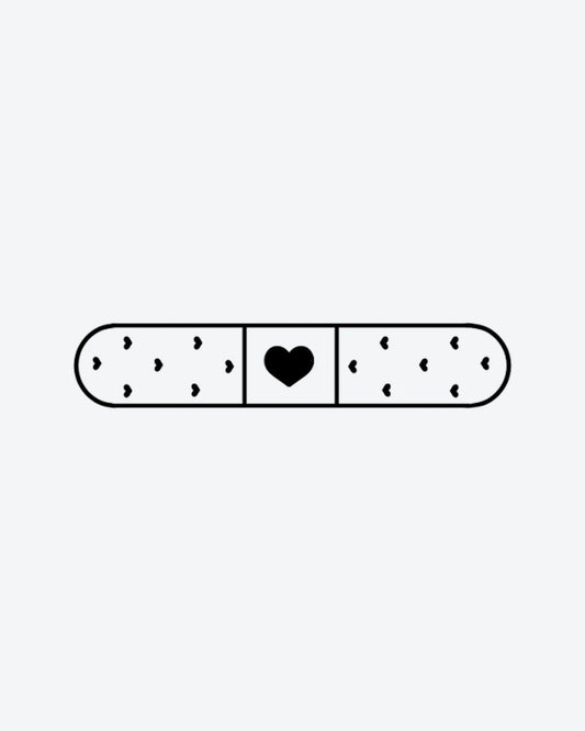 Heart Aid 2 semi-permanent tattoo design by INKY – Fine Line, Heart illustration, 0.5 x 0.5 in (1x1 cm), available at inkytatt.com