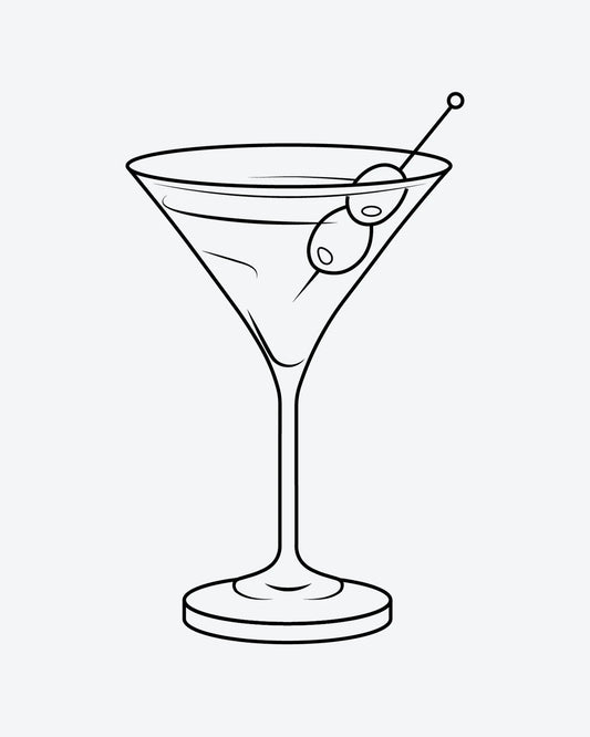 Martini Time semi-permanent tattoo design by INKY – Fine Line, Olive illustration, 0.5 x 0.5 in (1x1 cm), available at inkytatt.com
