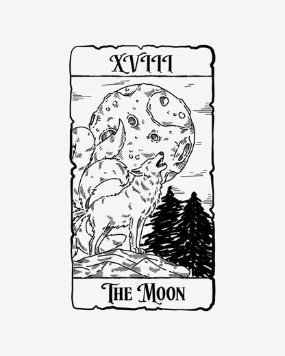 The Moon semi-permanent tattoo design by INKY – Line Art, Tree, Moon, Wolf, Hill illustration, 2 x 4 in (6x10 cm), available at inkytatt.com