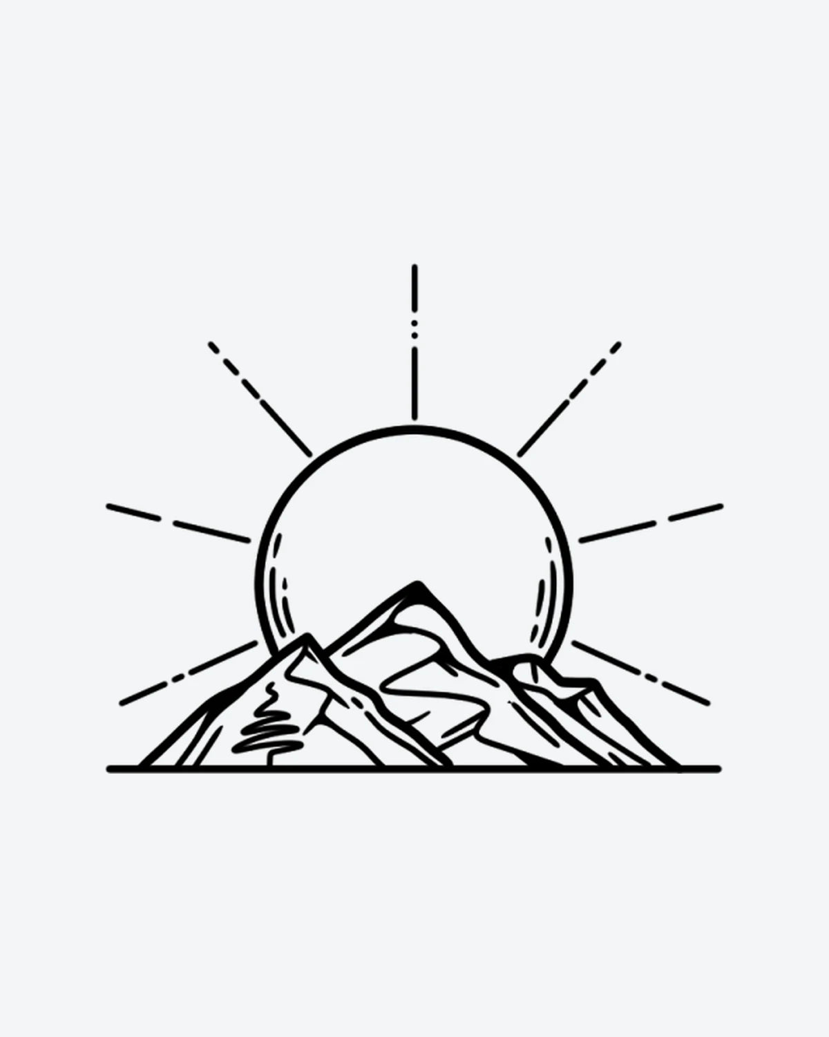 Mountain Sun semi-permanent tattoo design by INKY – Fine Line, Mountain, Sun, Moon, Geometric illustration, 3 x 4 in (7x10 cm), available at inkytatt.com